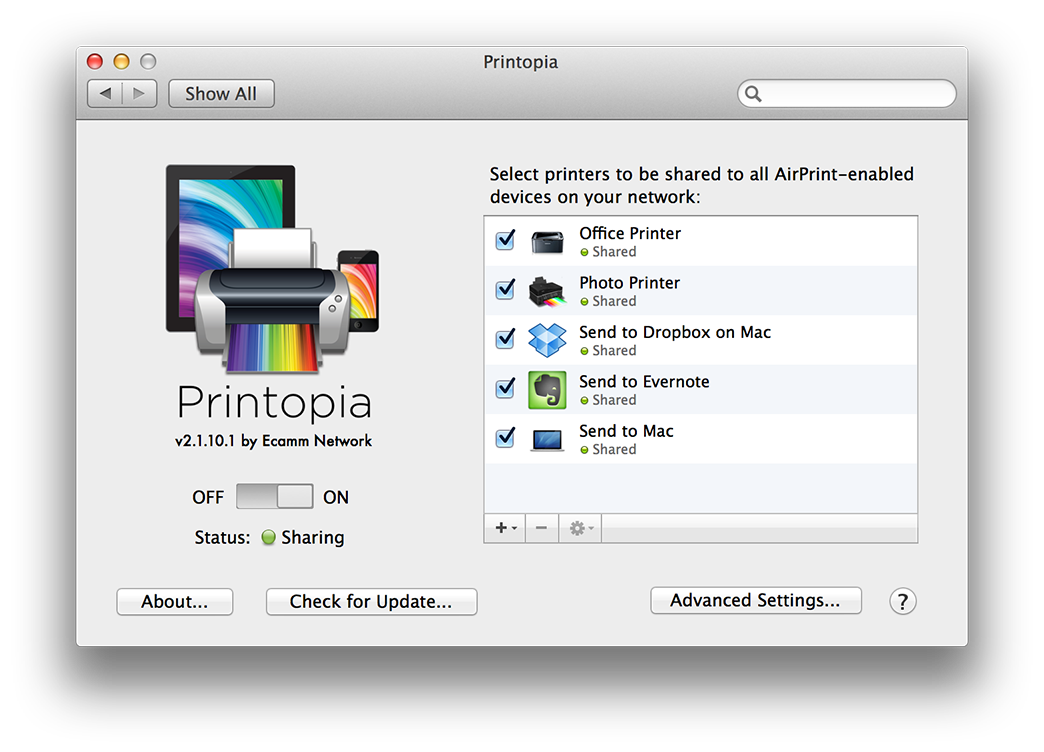 Printopia Settings