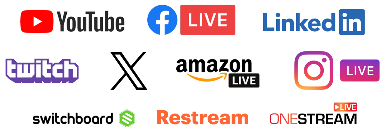 Ecamm Integrations: Stream live directly to LinkedIn, YouTube, Facebook, Instagram Live, Twitch, X, and more.